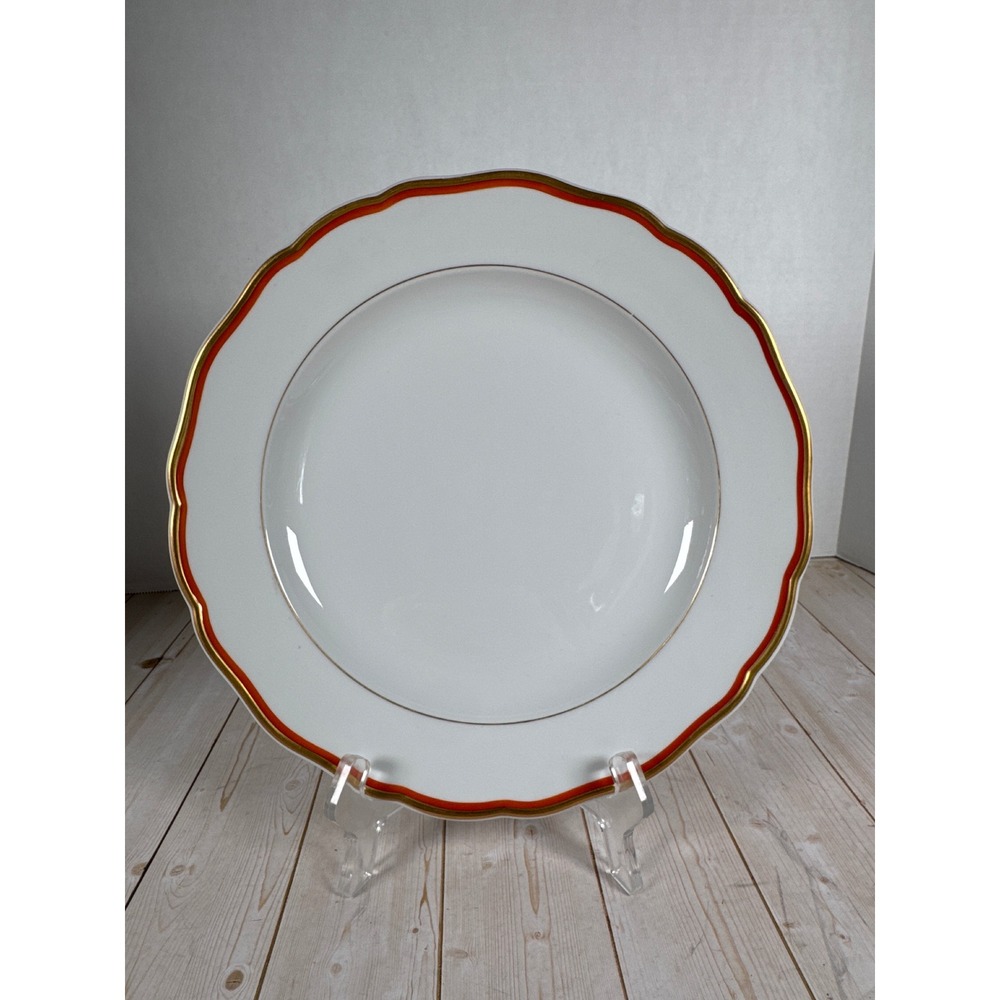 Meissen Orange Band Dinner Plate‎ Wide Gold Trim Crossed Swords 9 5/8"